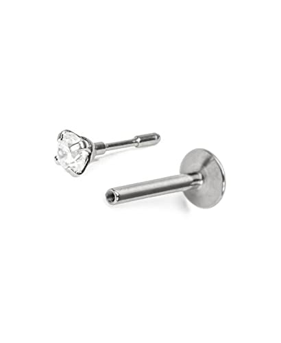 gem stone push pins - Nose Ring Bling Titanium Labret Style Push Pin Threadless Nose Stud Ring, 316L Surgical Steel Insert 1.5mm Clear Stone 1/4'' - 6mm Post 18G, D1577-1.5mm-1/4