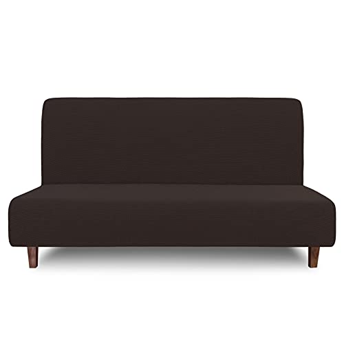Easy-Going 100% Waterproof Futon Cover, Dual Waterproof Couch Cover, Stretch Jacquard Armless Sofa Cover, Leakproof Furniture Protector for Kids, Pets, Dog and Cat (Chocolate)