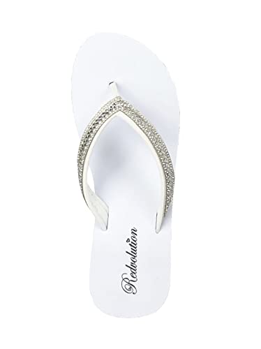 REDVOLUTION New Women's Rhinestone Sandals Platform T-Strap Jewel Sandals High Wedge Flip Flops4