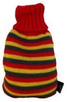 The Natural Wheatbag Microwaveable Hot Knit Bottles (Red with Yellow & Grey Stripes)