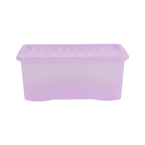 Image of Wham Crystal Plastic Storage Boxes With Lids Home Office Stackable Nestable Container Box, 45L Easy fit Underbed Protective Storage Box, 60 x 40 x 25 cm - Tint Lilac (Set of 3)