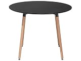 Mesa de Comedor de Madera de Haya Negra Redonda ø 90 cm para Cocina y Sala de Estar Estilo Minimalista Bovio