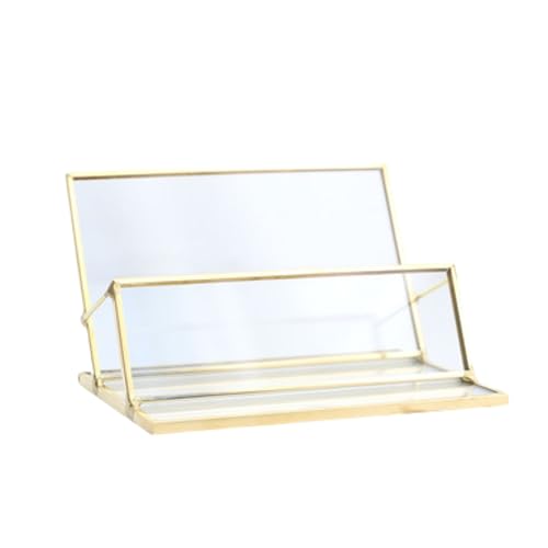 カードスタンド ショップカードスタンド 名刺ホルダー インテリア雑貨 ガラススタンド カードケース 収納トレイ 卓上ディスプレイ 受付 卓上アクセサリー 小物整理 シンプル 名刺入れ ゴールドフレーム 店舗用 デスク用 (D)