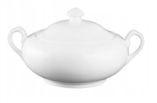 Wilmax - Soupière avec couvercle - 2800 ml - Vase en porcelaine blanche - Soupière résistante à la chaleur - Serviette pour soupe ou plats uniques - Lavable au lave-vaisselle