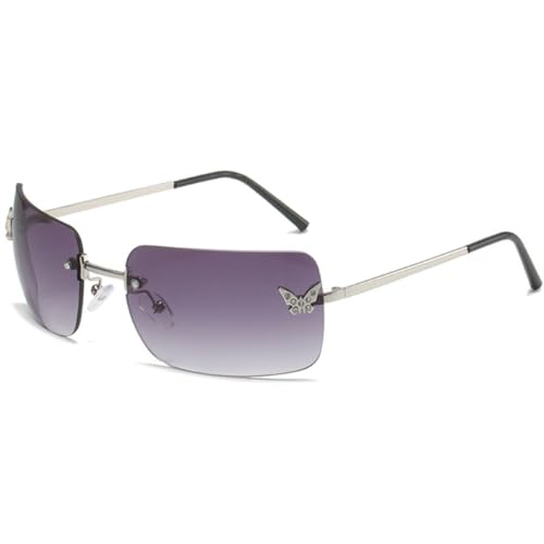 Lunettes de soleil punk sans monture LVTFCO tendance pour hommes et femmes gris argenté