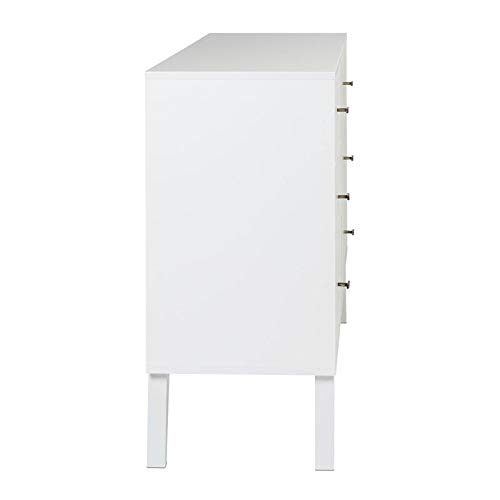 Prepac Milo Mid-Century 6 Drawer Double Dresser For Bedroom, 16" D X 52.50" W X 33" H, White #TOP4