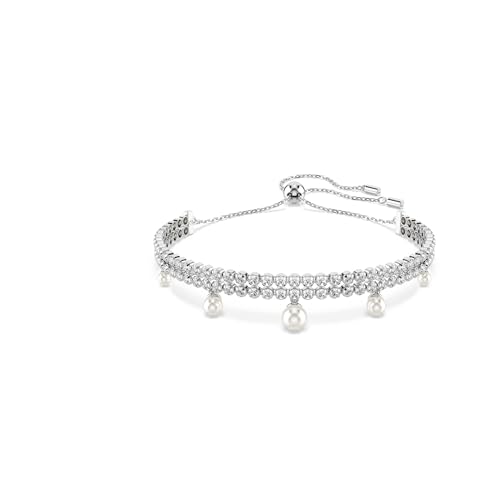 Swarovski x Ariana Grande Bracelet, avec Crystal Pearls et deux rangées de cristaux Zirconia de taille ronde, chaîne en métal rhodié