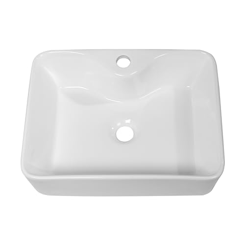 Sarlai Vessel Sink Rectangular - 16"x12" Rectangle Vessel Sink White Ceramic Porcelain Above Counter Bathroom Vanity Lavatory Restroom Bathroom Vessel Sink Basin