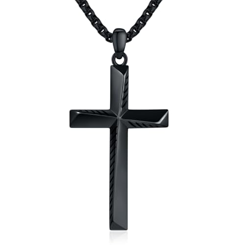 Black Cross Necklace for Men 925 Sterling Silver Cross Pendant Necklace Cross Jewelry Gifts for Men Women