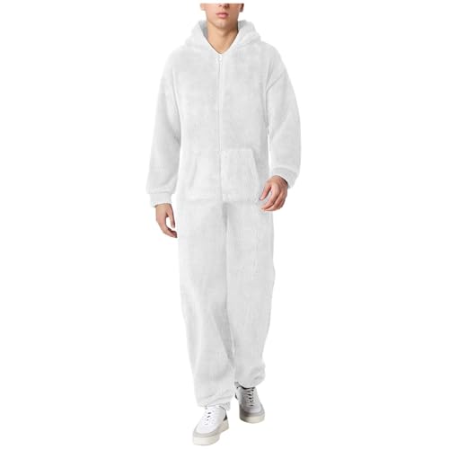 Chándal de Felpa Mono de Invierno para Hombre Conjunto de Pijama de Peluche de Felpa Enterizo de Una Sola Pieza Suave y Acogedor Traje de Casa con Capucha Monocolor