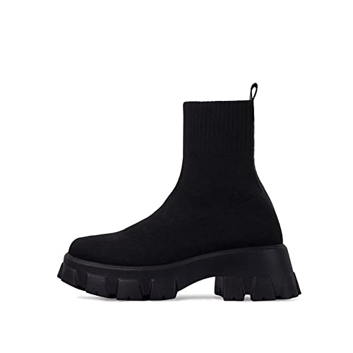 keleimusi Womens Fit Ankle Chelsea Sock Boots Platform Sole Chunky Heeled Biker Booties