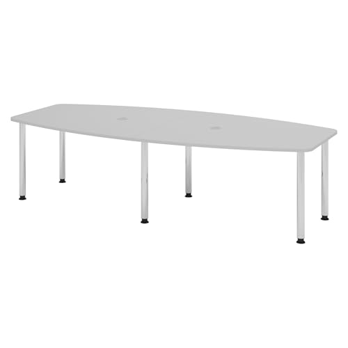 Bümö Konferenztisch oval 280x130 cm großer Besprechungstisch in grau, Besprechungstisch mit Chromfüßen, Meetingtisch für 10 Personen, XXL-Tisch für Besprechungsraum & Meeting