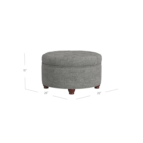 Image of HomePop 25 inch Button Tufted Round Storage Ottoman - Gray Woven