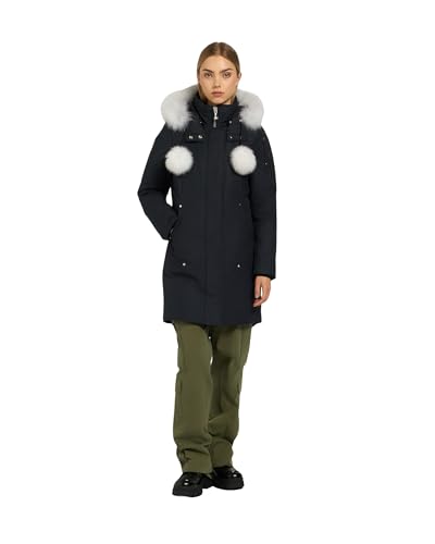 Moose Knuckles Women's Stirling Parka with Fur Pom, Navy/Natural Fur