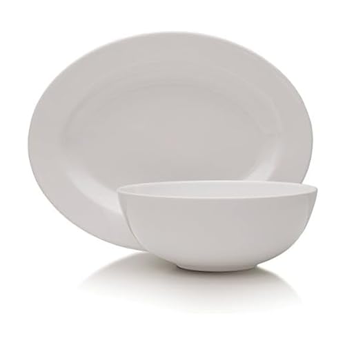 Mikasa Delray 14-Inch Oval Platter and 9-Inch Vegetable Bowl Set, White - 5188294