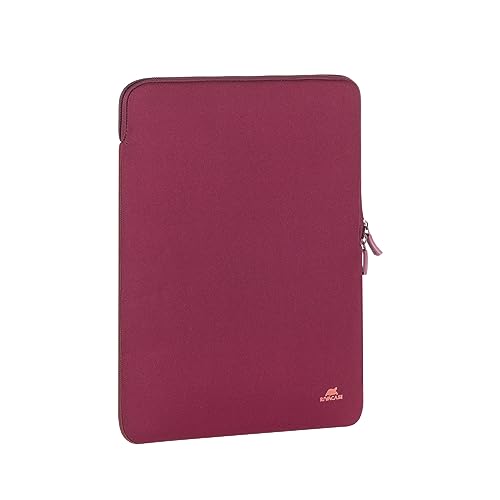 Rivacase 5223 Antishock Vertical Laptop Sleeve 13.3 14 Inch Protective Cover Memory Foam Padding Elastic Mesh Securing System Neoprene Load Design Lightweight Slim Burgundy