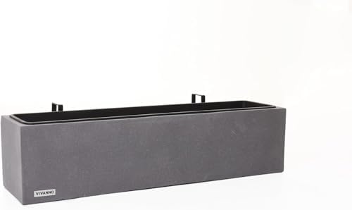 VIVANNO Bac à Fleurs Balconnière Béton Anthracite FLOBO - 18x80x18 Cm