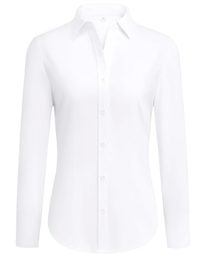 Womens Button Down Shirts Fitted Collared Long Sleeve Dress Shirts Wrinkle Free Blouses Formal Business Work Office Tops