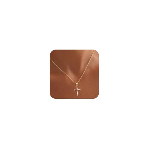 ASCOMY Cross Necklace for Women 14K Gold/Silver Plated Cross Necklace Trendy Cross Pendant Necklaces Small Cross Charm Necklaces Simple Cute Choker Minimalist Daily Religious Jewelry Gift for Women