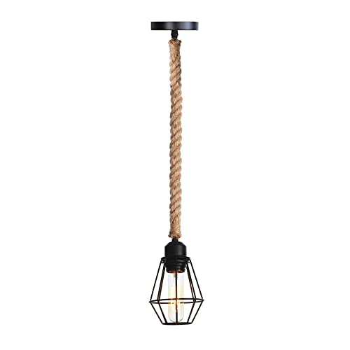 Lámpara industrial vintage de hierro forjado y cuerda de cáñamo con casquillo estándar E27