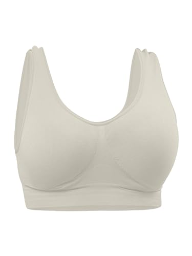 Image of Love My Fashions® Seamless Sports Bras for Women Wireless Bralette Non Padded Stretch Super Comfort Sleep Bra for Yoga Gym Workout and Fitness Crop Top Vest Beige