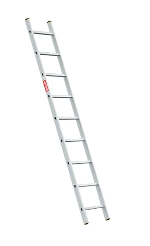 BAULICH - Anlegeleiter - Aluleiter - Leiter 9 Stufen - Wasserabweisend, Professionell, für Haus, Garten, Renovierung und Landwirtschaft, Rutschfeste Füße, Geriffelte Sprossen, Leicht 3,4 kg, mit Haken