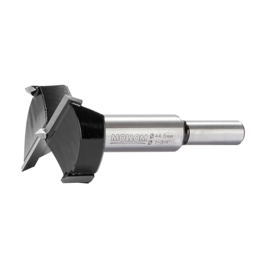 MOLLOM 1-3/4" (44.5mm) Forstner Drill Bit for Precise Woodworking with Durable YG8 Carbide Thickness of 2.0mm,This Hinge Cutter Tool is Ideal for Hard Wood Plastic