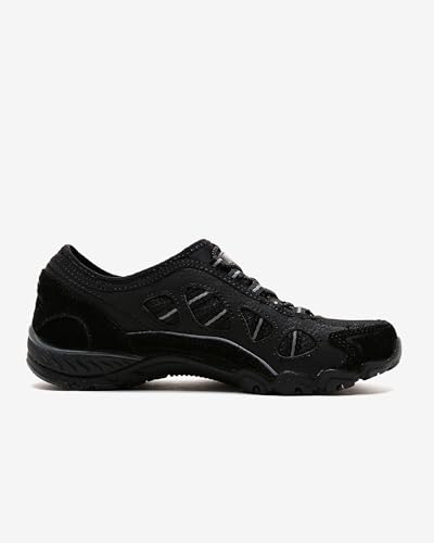 Skechers Skechers Women's Sneaker, Black Suede Mesh Duraleather Charcoal Trim, 5.5