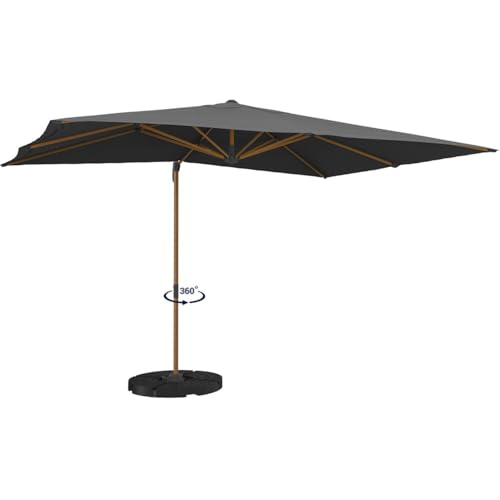 IDMarket - Parasol déporté inclinable Rotatif 360 Calvi Mat Effet Bois et Toile Grise 3X4M avec...