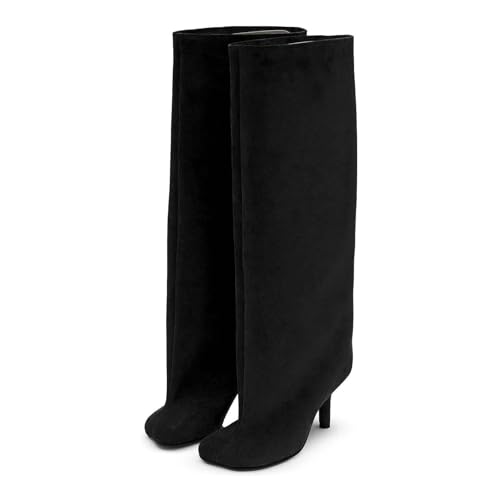 Women's Knee High Boots Nude Suede Wide Calf Stiletto Long Boots Pull On High Heel Riding Boots Fahion Dress Fall Tall Boots