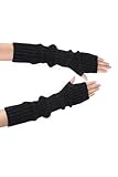 Clothirily Classic Arm Warmers, Fashion Winter Long Fingerless Gloves Knit Mitten Gloves Wrist Warmer with Thumb Hole for Women, Stretchy Arm Sleeves for Women, Black