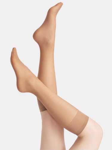 Image of leg elegant Sheer Knee High Stockings for Women, 6 Pairs Knee High Transparent Toes Nylons Pantyhose for Women