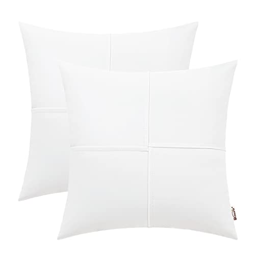 BRAWARM Faux Leather Pillow Covers 20x20 White Pack of 2