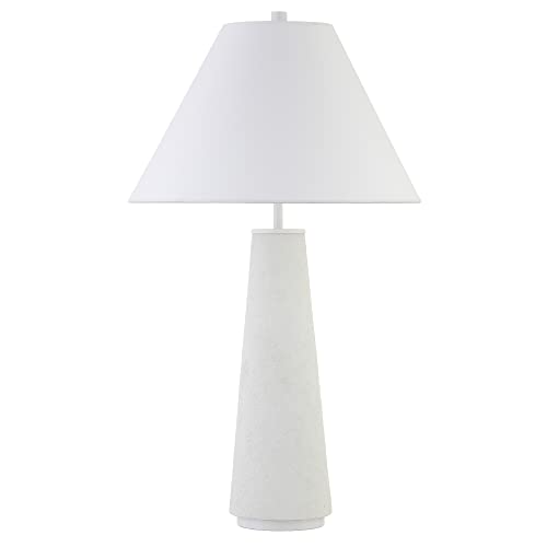 Henn&Hart 27.5" Transitional 1-Light Table Lamp with Tapered Ceramic Base and White Fabric Cone Shade for Living Room, Bedroom, or Office, Flat White