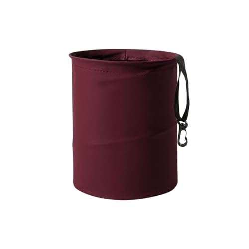 Image of Collapsible Trash Can Car Garbage Bag - Leather Pop-up Car Trash Bin with Elastic Band - Hanging Foldable Garbage Can Vehicle Waste Basket Bin - Double-Layer Washable Bag for Cars Camping (Red)