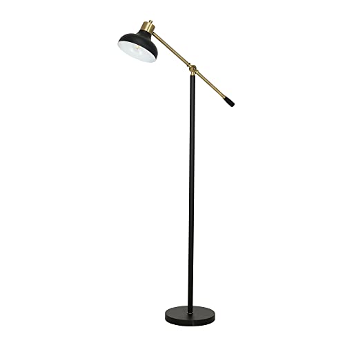 Catalina 22784-001 Mid-Century Modern Over The Sofa Counterbalance Floor Lamp with Metal Shade, 59", Matte Black, Gold Accents