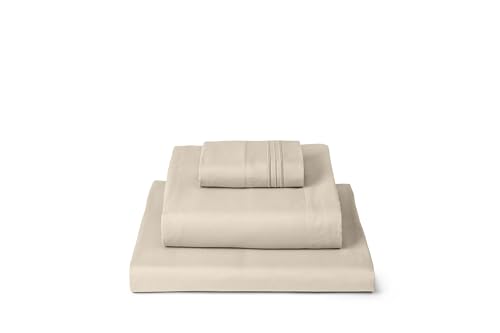 Image of Mellanni Twin Sheets Set - 3 PC Iconic Collection Bedding | Hotel Luxury, Extra Soft, Cooling Bed Sheets - Wrinkle, Fade, Stain Resistant (Twin, Beige)