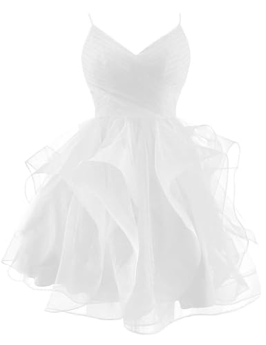 ZSHAOLHYJYZS Tiered Homecoming Dresses 2025 V-Neck Glitter Tulle Spaghetti Straps Short Prom Dresses for Teens Ball Gown