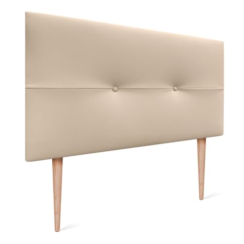 DHOME Testiera imbottita in Similpelle o Tessuto AQUALINE CON GAMBE testate letto (Similpelle Beige, 90x105cm (Letti 70/80/90))