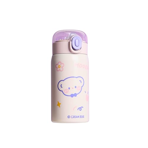 HOSTA Water Bottle for Kids 350ml Sipper Bottle for Kids Stainless Steel Vacuum Insulated Kids Bottles for School Play Children Straw Bottle for Kids (Cream)