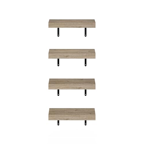 Image of Furinno Tanna Floating Shelves for Wall Set of 4, 15-Inch Wall Shelf, Wall Mounted Shelf, for Bathroom, Home Office, Living Room, Natural