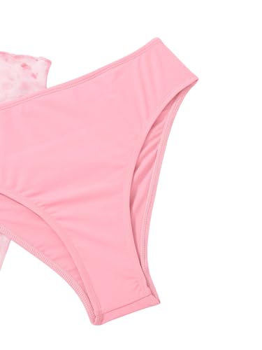 Image of OYOANGLE Girl's 3 Piece Bathing Suits Spaghetti Straps Wireless Mid Rise Swimsuits with Mesh Cover Up Skirt Pink 16Y