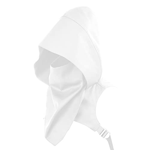 BLESSUME Steampunk Rogue Cowl Hat with Adjustable Arm Buckle Neck Warmer Costume Hooded Cape Hat White