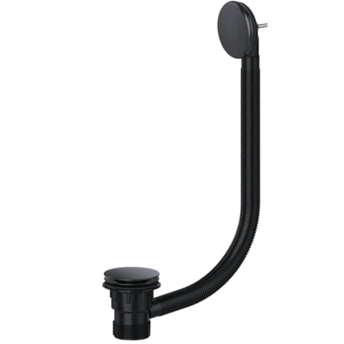 Hulthor Bath Waste & Overflow Kit Universal 1.5 Click Clack Plug Set with Pop-Up Mechanism Compatible with Standard UK Bathtubs (Black)