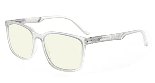 Best Review Eyekepper Blue Light Blocking Eyeglasses Amber Tinted Computer Glasses Large Frame with Spring Hinges Men Women (Transparent, 0.00)