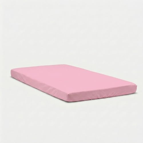 Stretchy Full Size Fitted Sheet for 4 Inch Low Profile Mattress - Snug Fit with No Baggy Fit for Thin Mattress, Tri-Fold Bed, Trundle Pull-Out, RV Bunk & Camping Cots, Daybed - Pink, Full