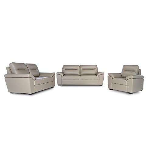 Image of Wakefit 6 Seater Sofa Set | 3+2+1 Seater, Cappuccino | Neem Wood & Leatherette Fabric | 94.9cm H x 215.9cm L x 93.9cm W