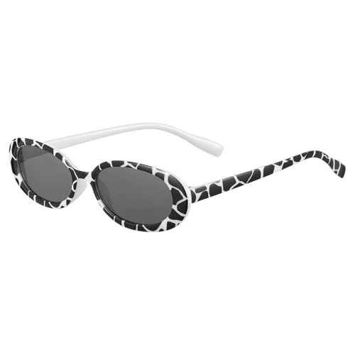 LIFKOME Lunettes de soleil tendance à motif vache pour femmes et filles - Lunettes ovales à pois miroir dans un petit cadre - Idéales pour les accents...