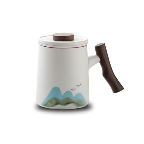 YONGZHUKANG Ceramic Tea Cup with Infuser and Lid – Best Tea Infuser Mug, Tea Mugs with Infuser and Lid, Portable Tea Infuser Mug, Ideal for Loose Leaf Tea Lovers (white 12oz)