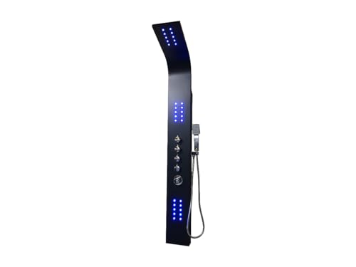 Vente-unique - Colonne de douche hydromassante thermostatique à leds - 20 x 165cm - Noir - FELICITA
